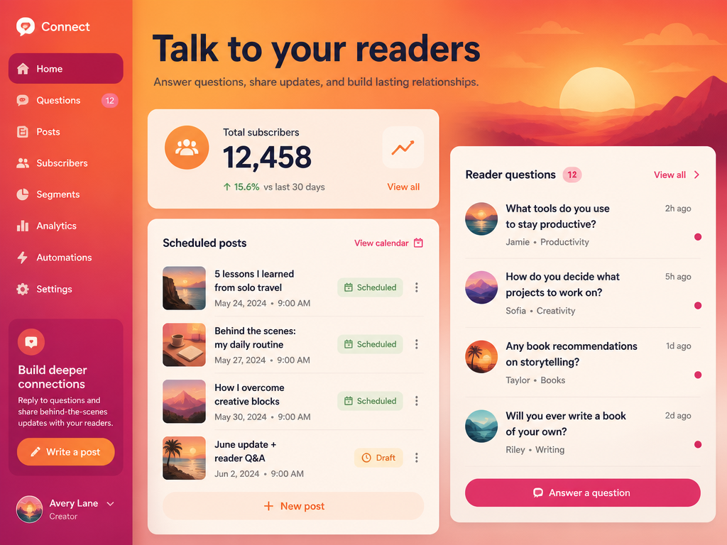 Reader Engagement Hub concept hero mockup