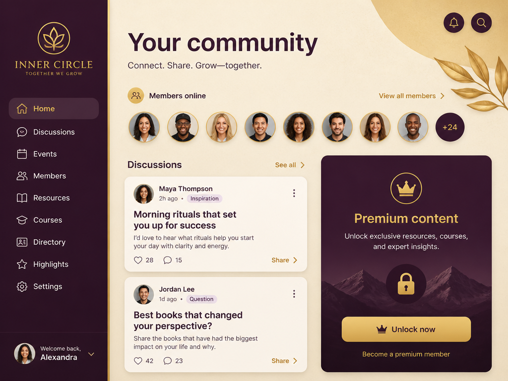 Membership Community App concept hero mockup