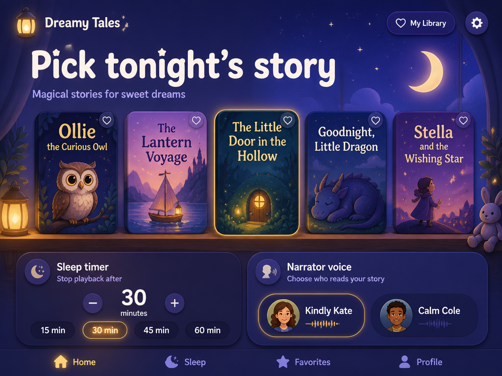 Bedtime Story Library concept hero mockup