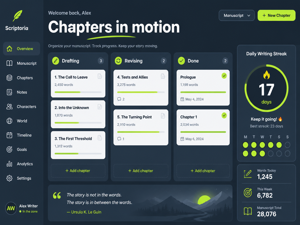 Manuscript Organizer concept hero mockup