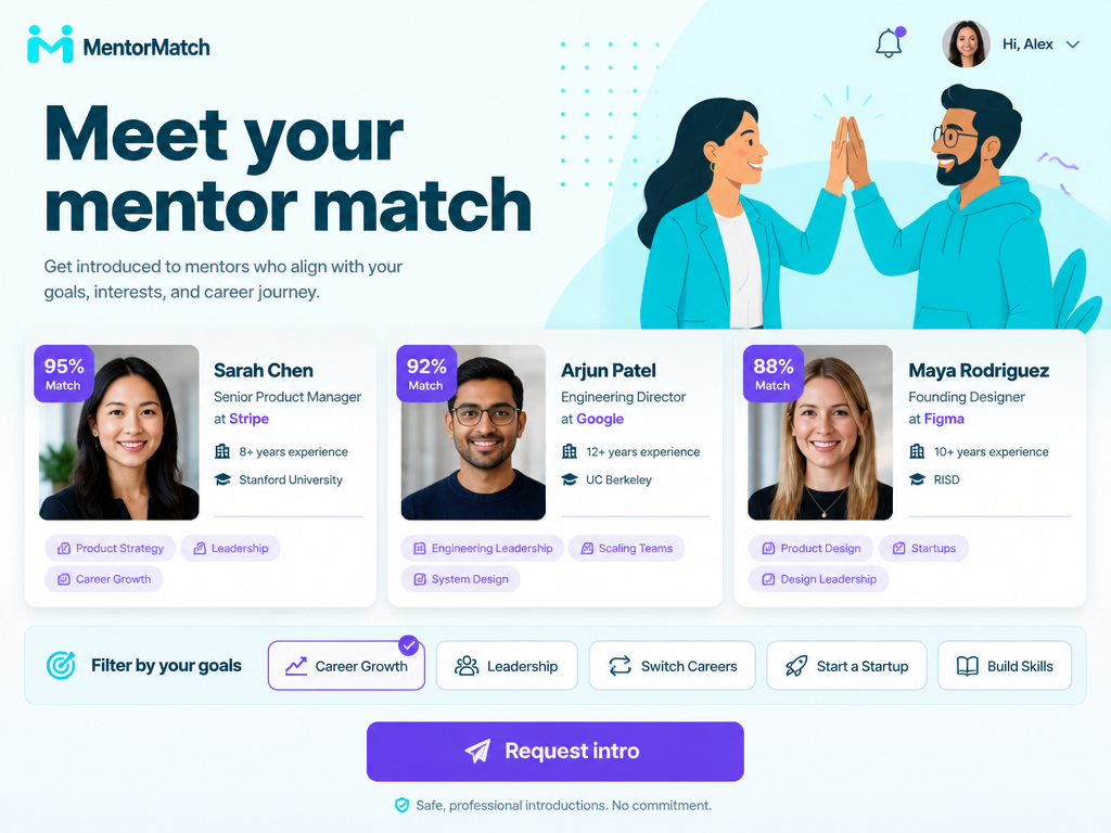 Mentor Match concept hero mockup