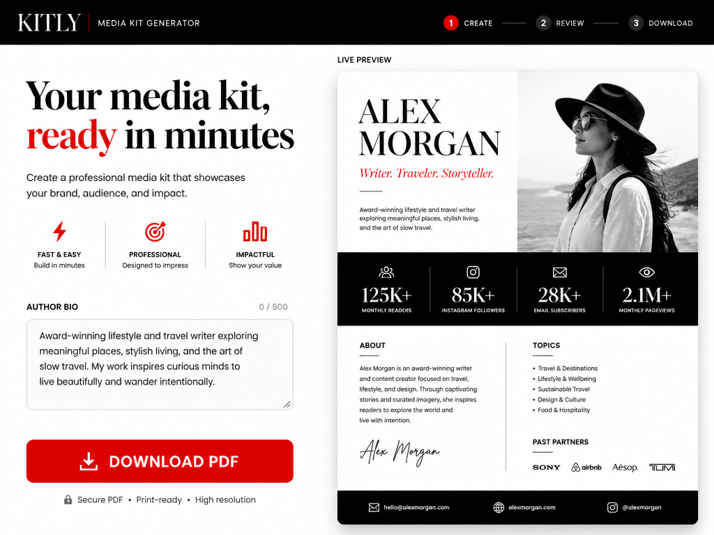 Media Kit Generator concept hero mockup